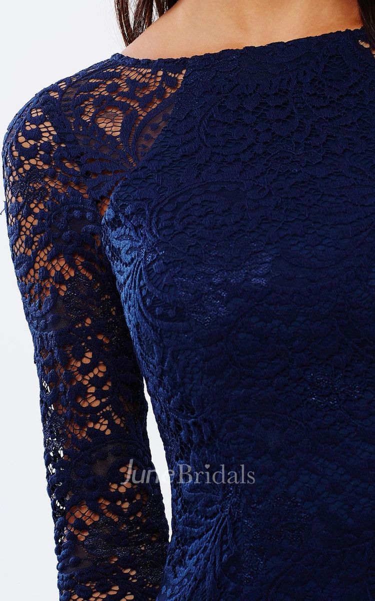 Split-Front Jewel Neck Long Sleeve Lace Bridesmaid Dress