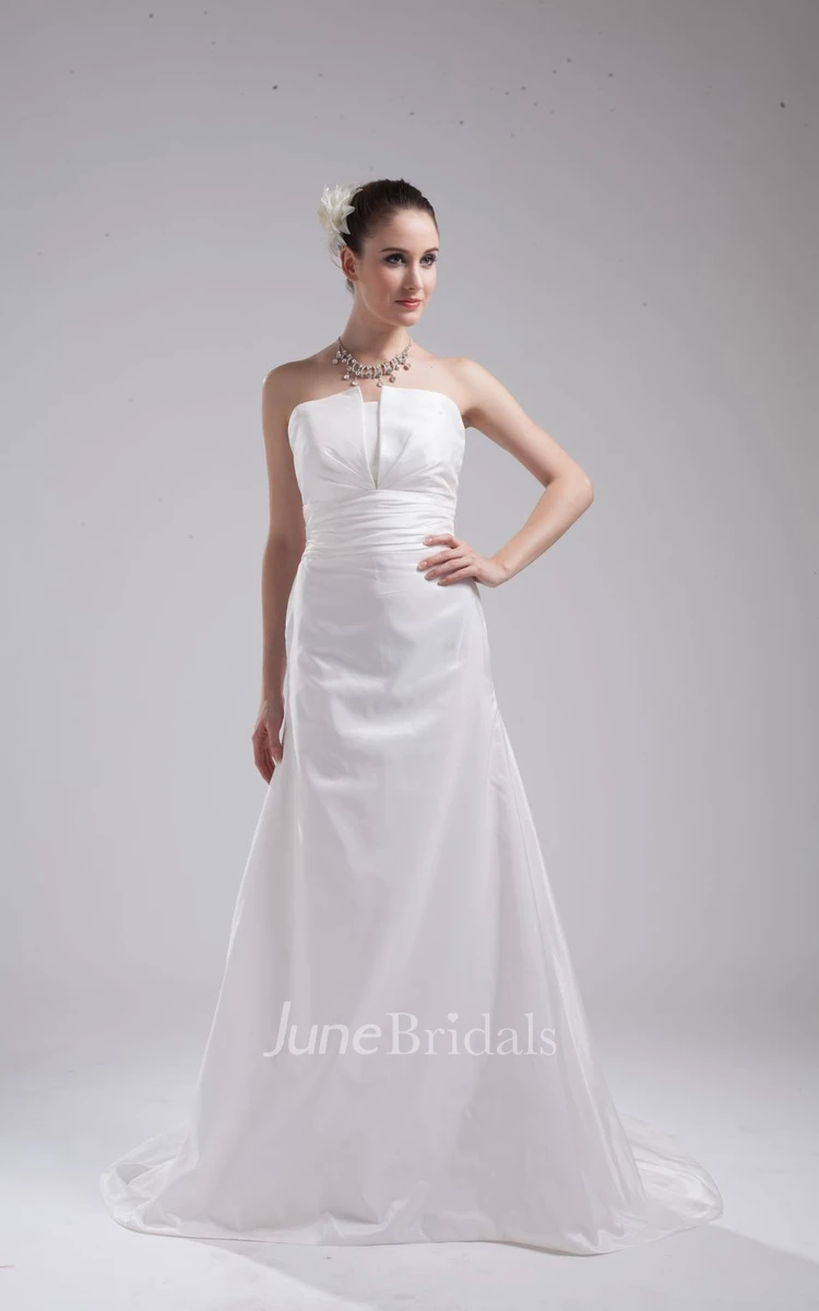 Strapless A-Line Dress With Ruched Waist and Brush Train