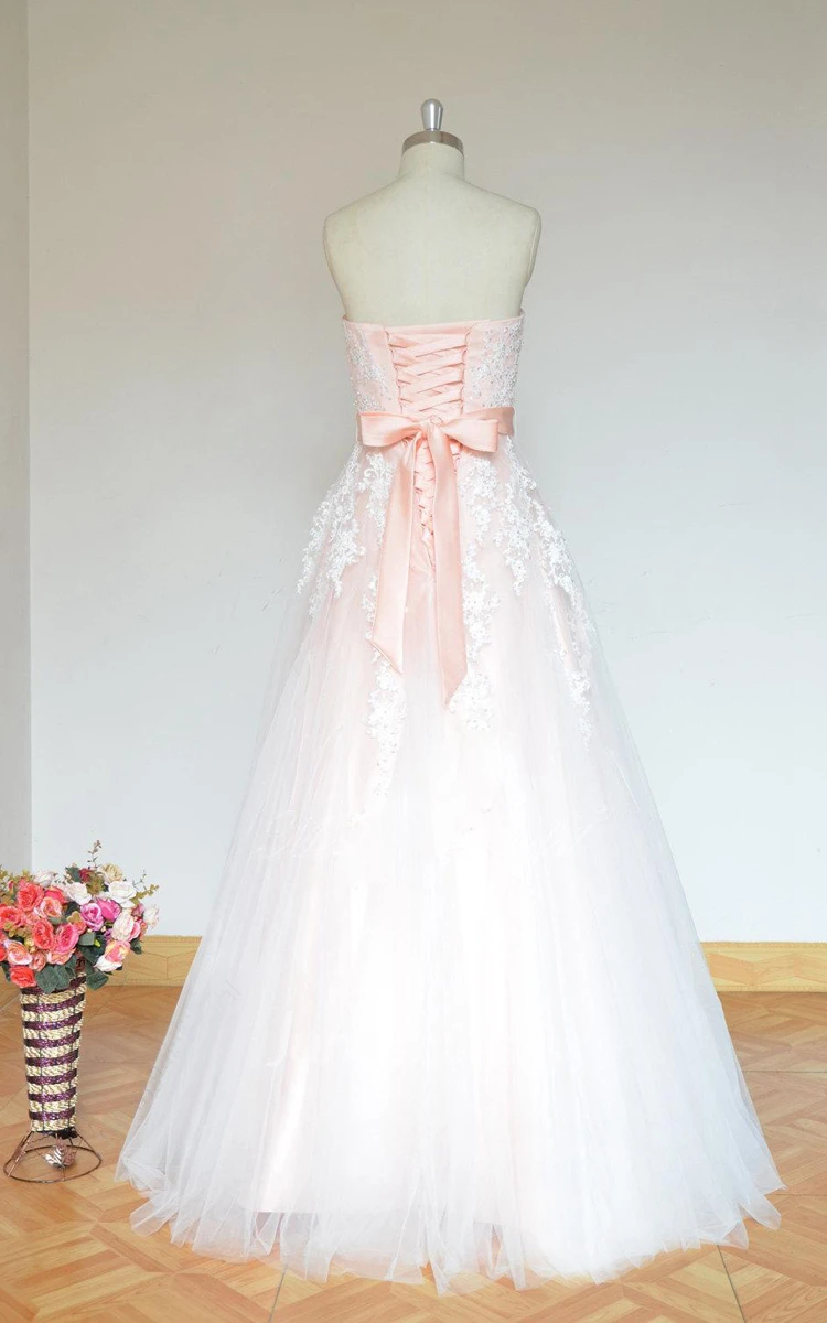 Simple Blush A Line Tulle Lace Wedding Dress