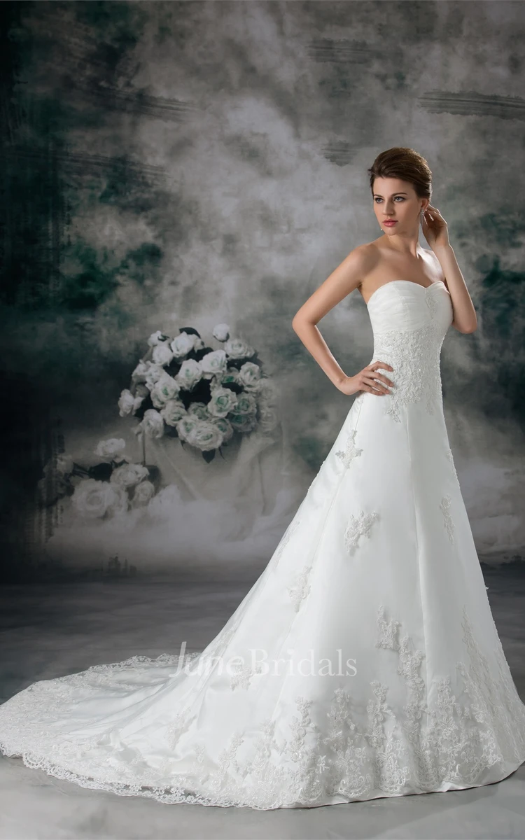 Sweetheart Lace A-Line Gown with Beading and Brush Train