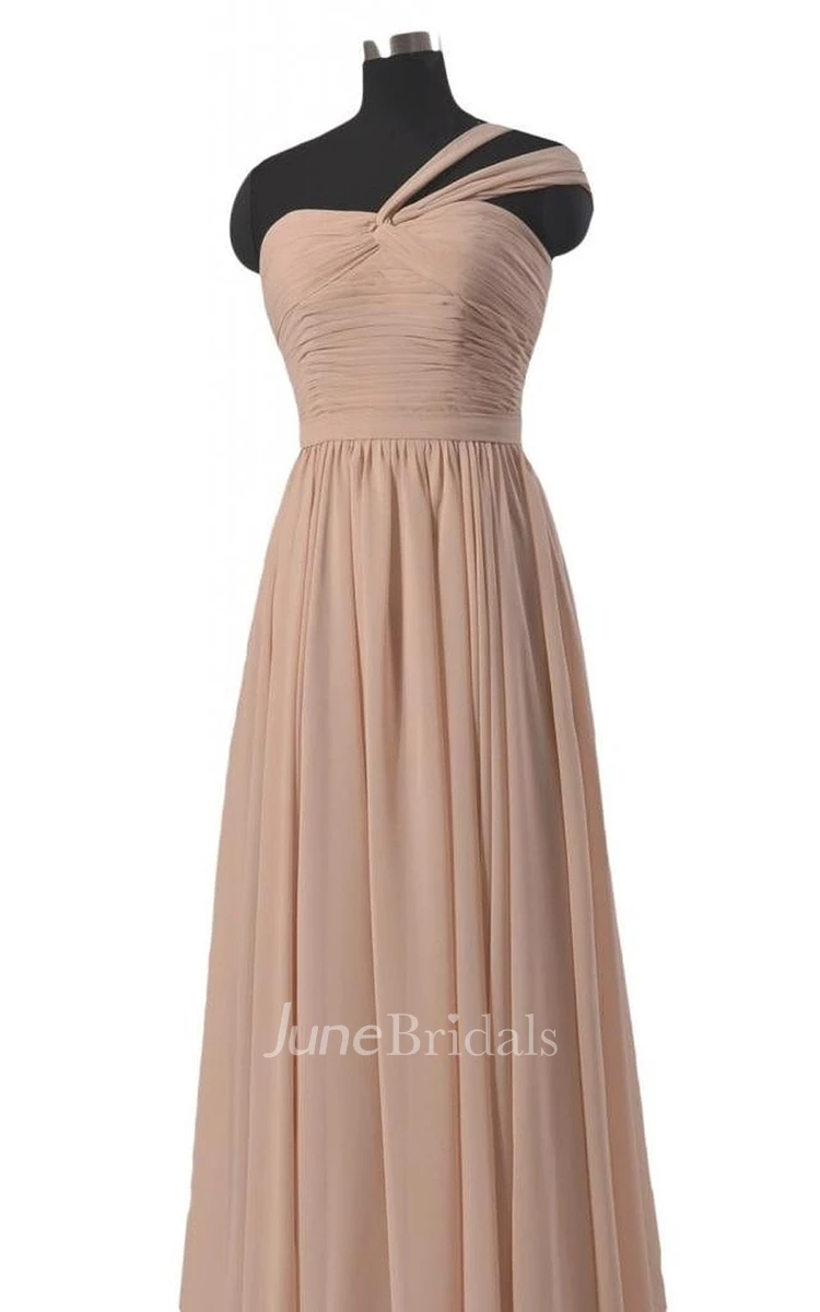Pure One-shoulder Ruched A-line Gown With Zipper Back