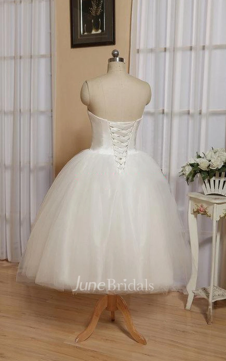 Sweetheart Empire Tea-Length Tulle Wedding Dress With Lace-Up Back