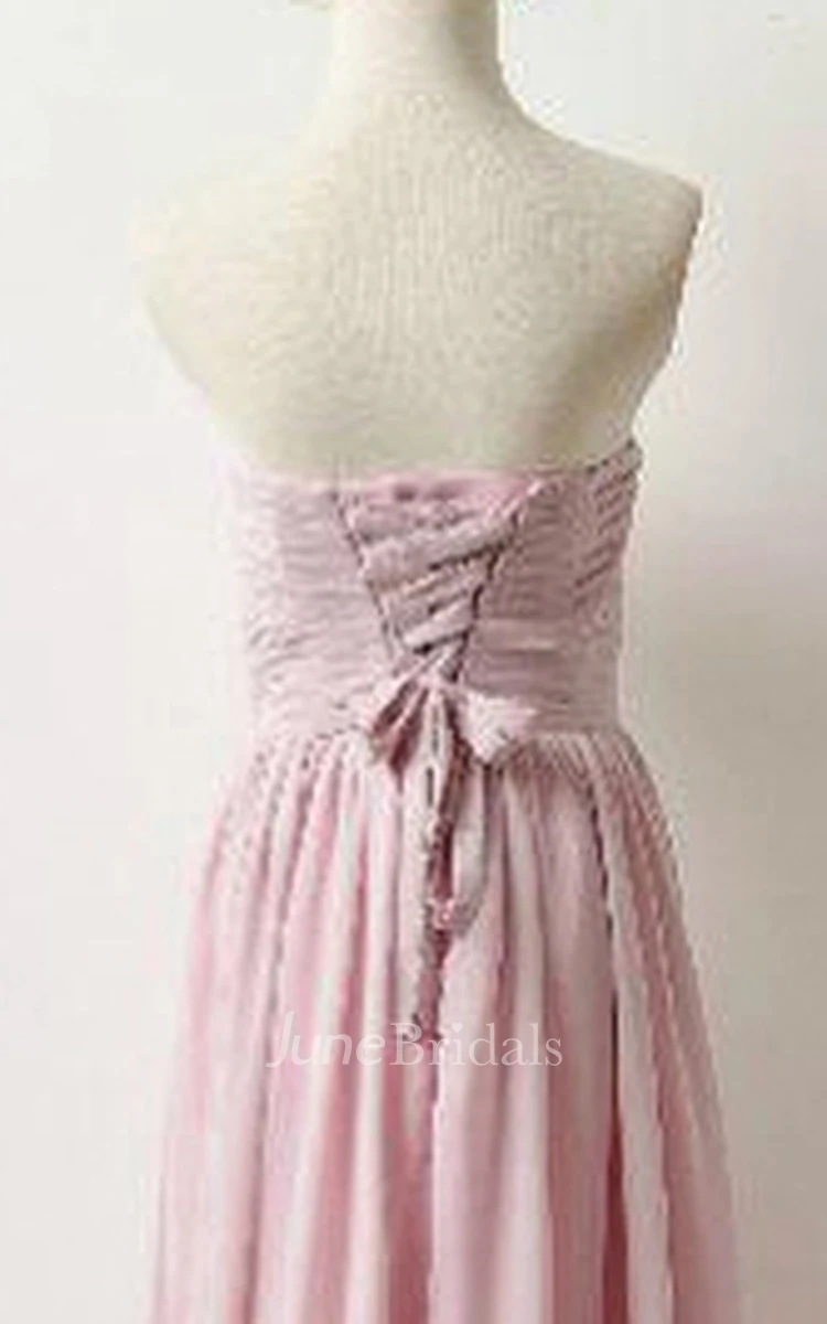 Strapped Chiffon&Lace Dress With Corset Back