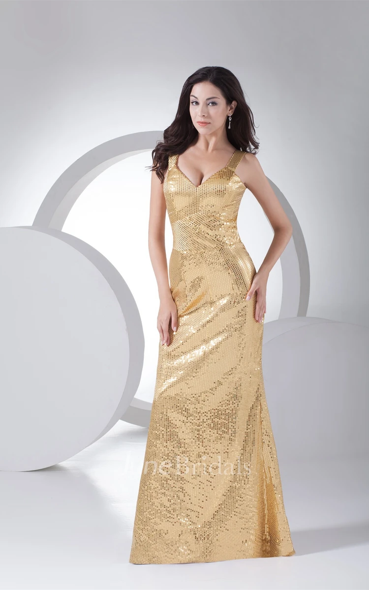 Sequined Sheath Floor-Length Dress with Corset Back