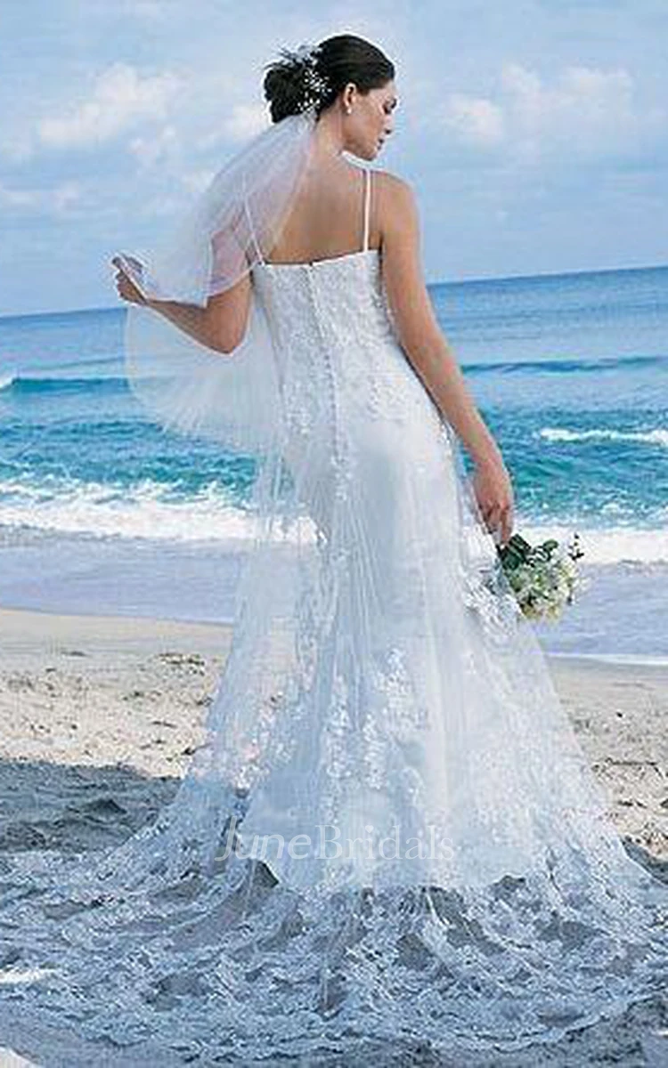 Trumpet Mermaid Spaghetti Straps Tulle Beach Wedding Dress