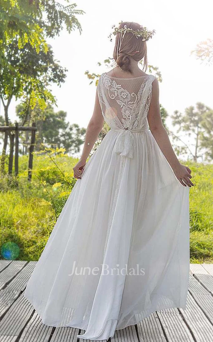 Chiffon Tulle Appliques Lace Wedding Dress
