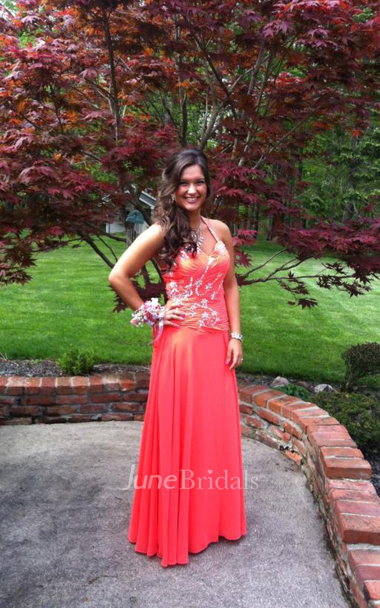 Watermelon color 2024 prom dress