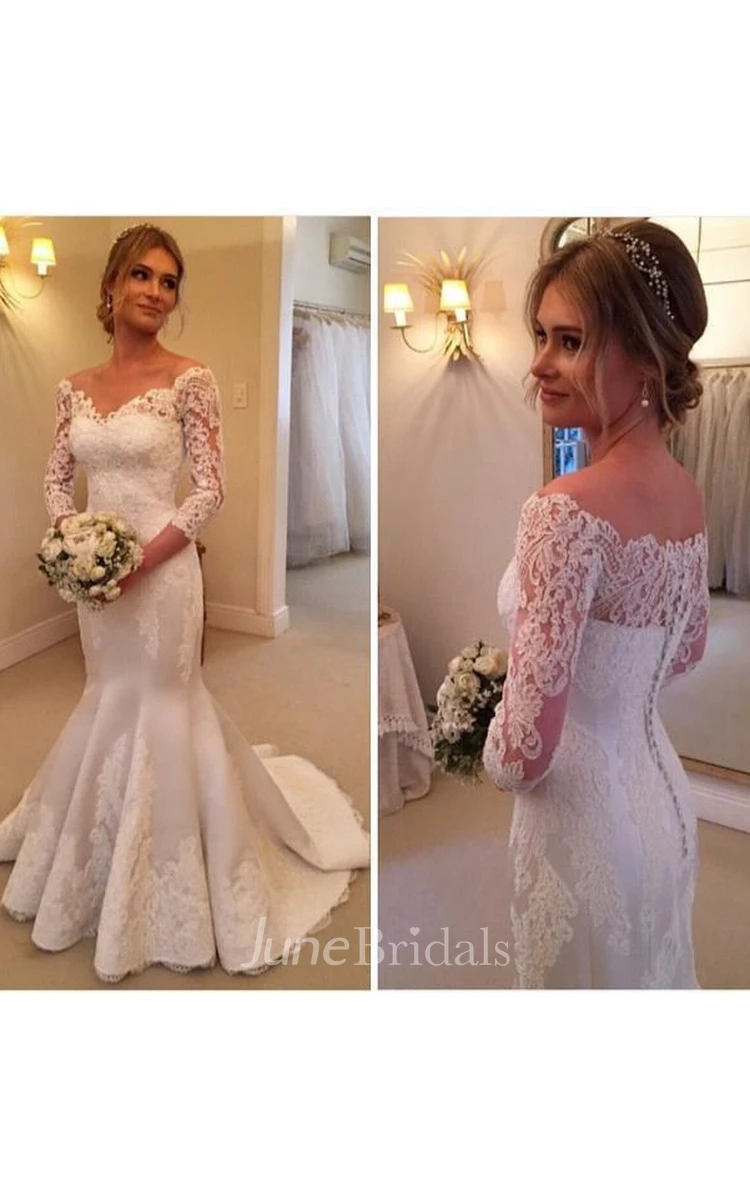Modern Off-the-shoulder 3 4-longth-sleeve Mermaid Wedding Dress With Lace Appliques
