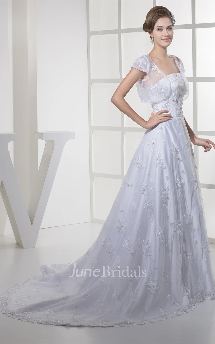 Strapless Tulle A-Line Gown with Appliques and Bolero