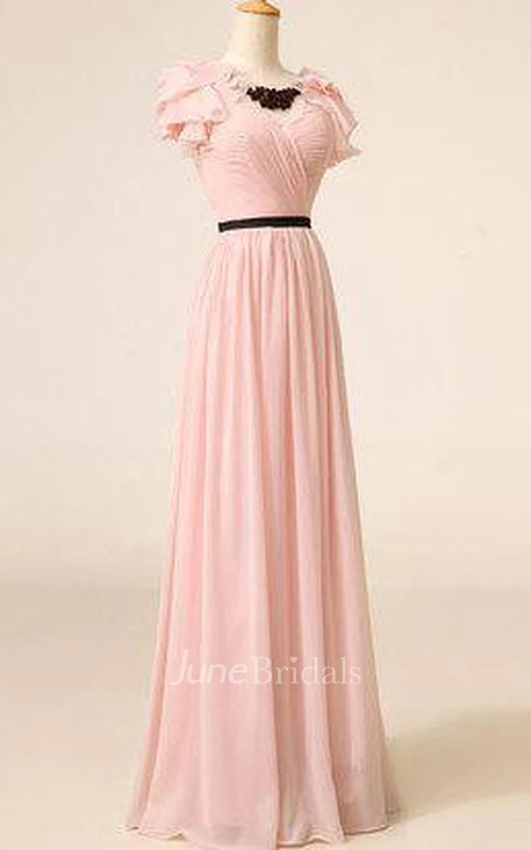 Cap Sleeve Chiffon&Lace Dress