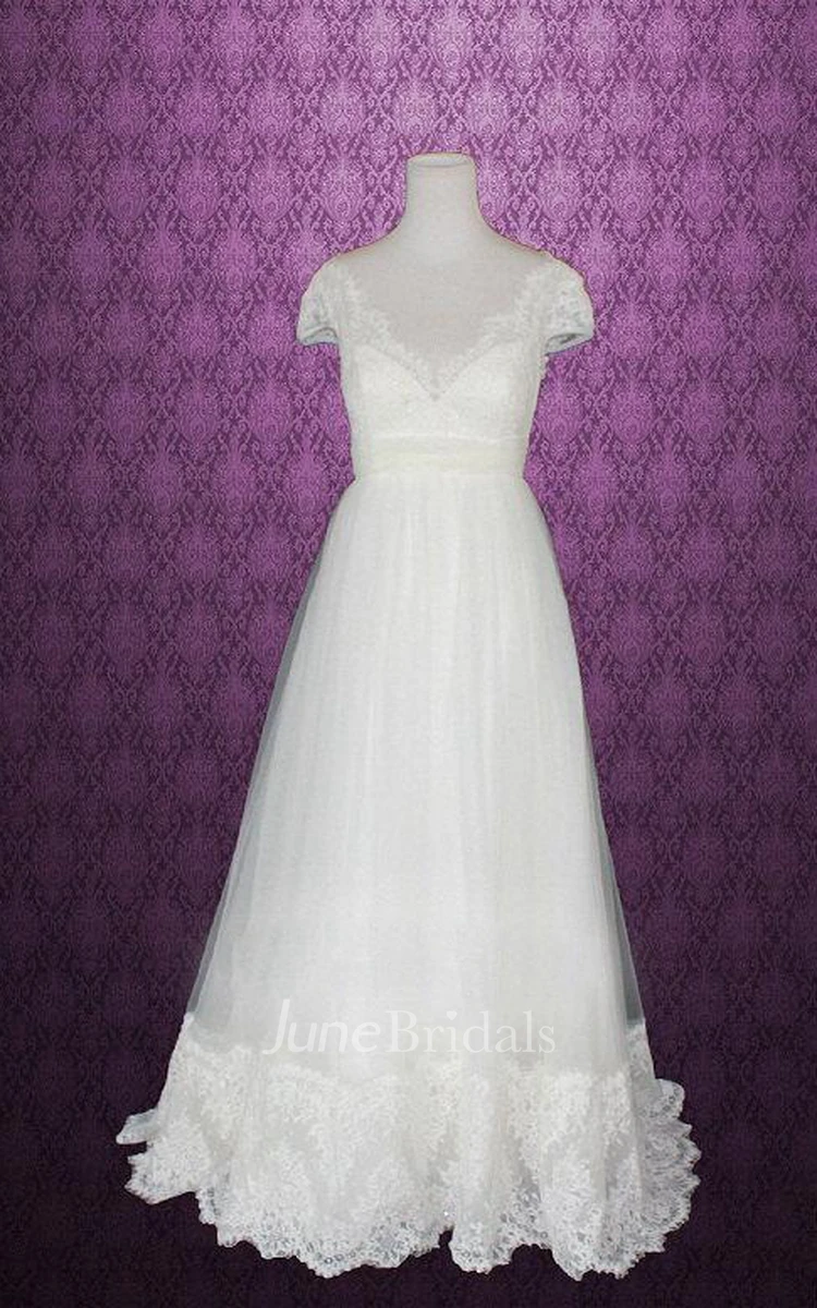 Empire Queen Anne Empire Tulle Lace Weddig Dress