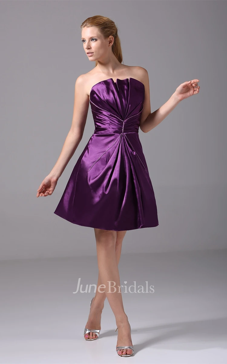 Strapless Satin A-Line Short Dress with Ruching