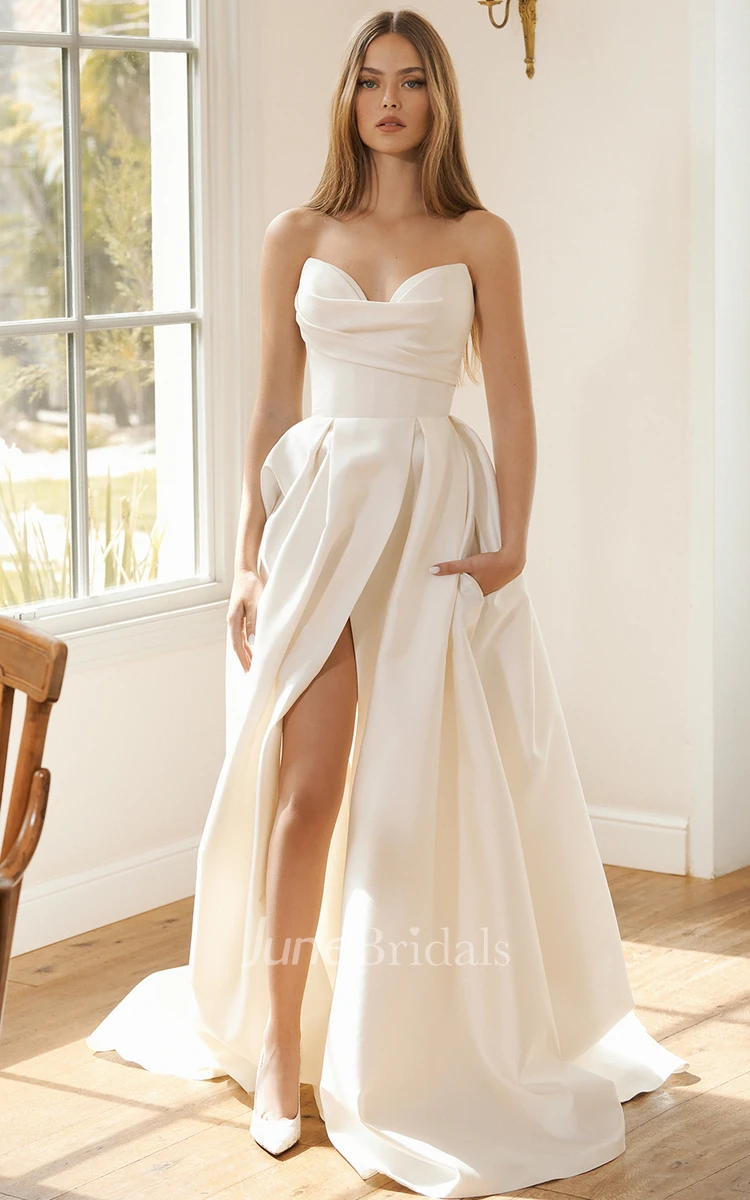 Strapless A-line Wedding Dress With Front Slit