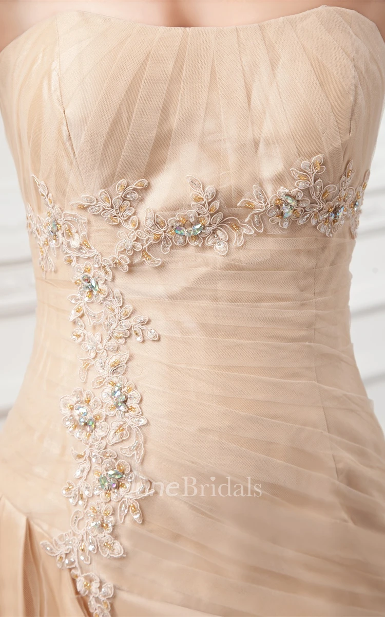 Strapless Pick-Up A-Line Ball Gown with Ruching and Beading