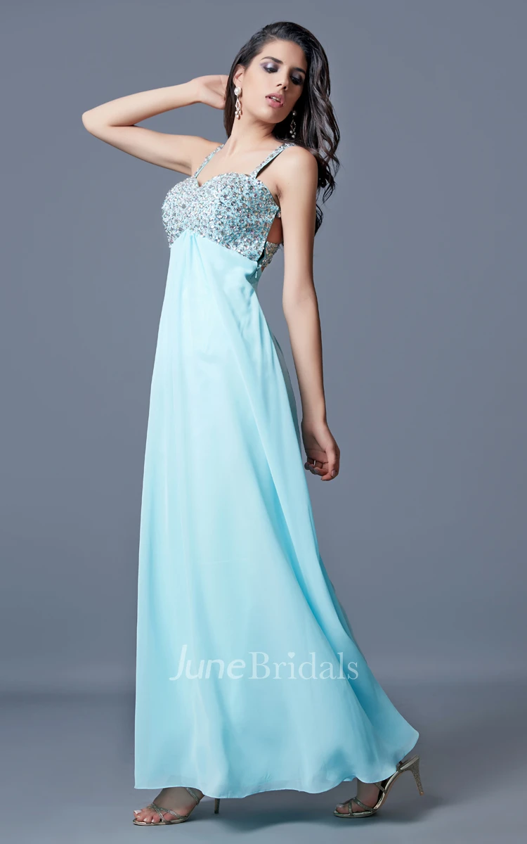 Noble Sleeveless Ruched Chiffon Gown With Beaded Bust