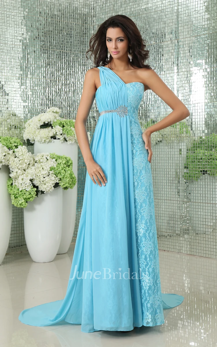 Empire Asymmetrical Chiffon A-Line Gown With Pleating
