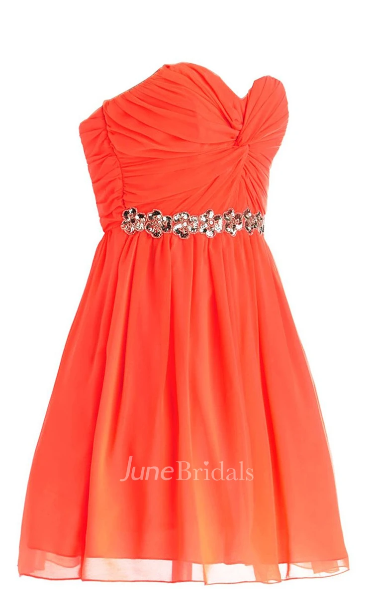 Sweetheart Pleated Short Dress With Sequins