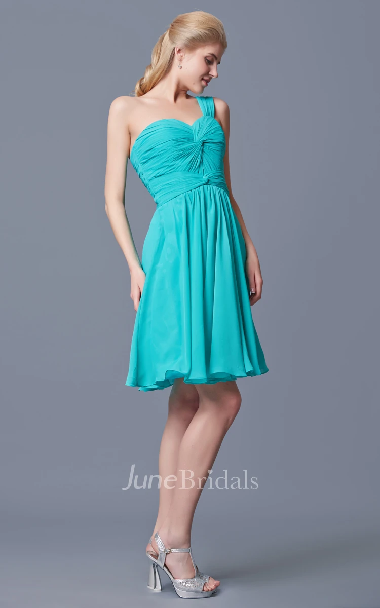One Shoulder Ruched Bodice Short Dress With Pleats