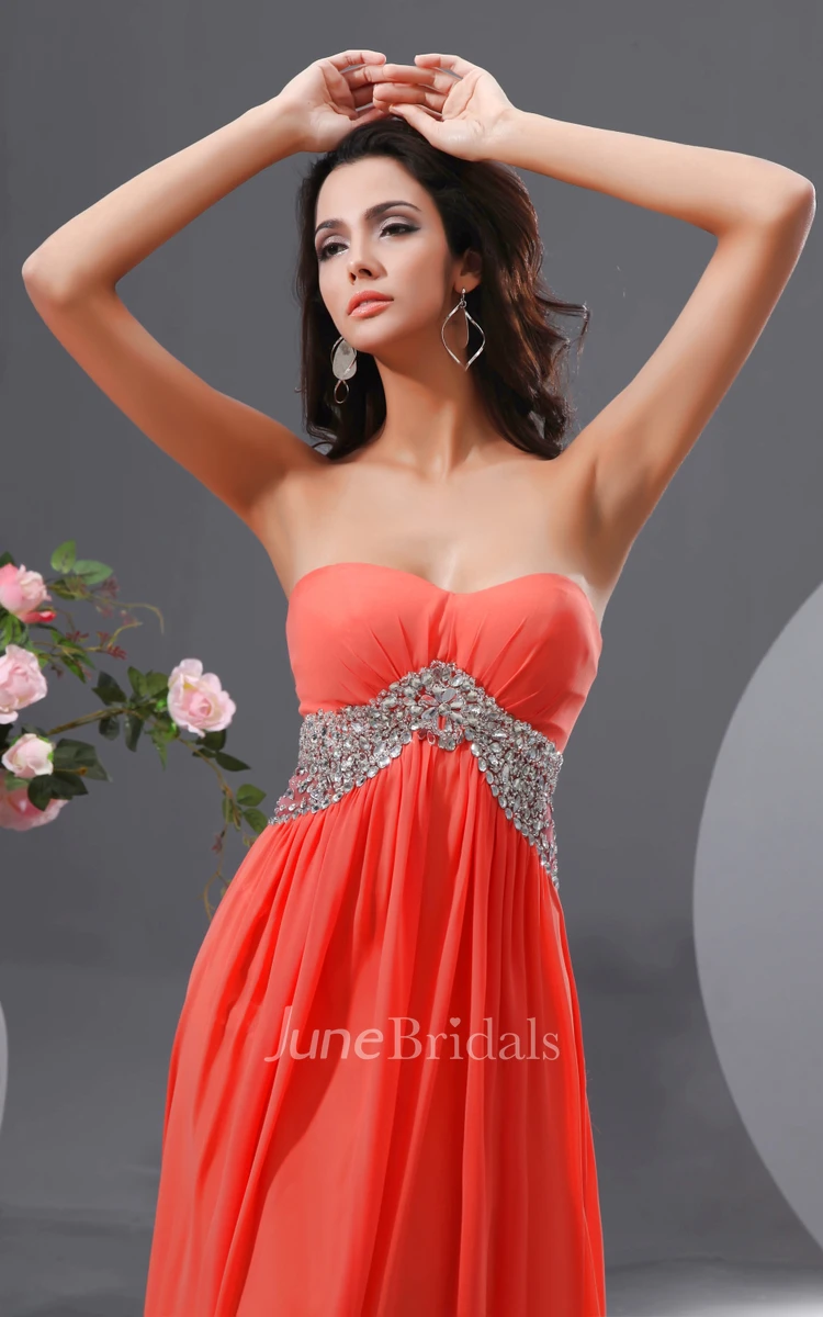 Empire Sweetheart Sleeveless Sexy Gown With Shiny Waist Side Split
