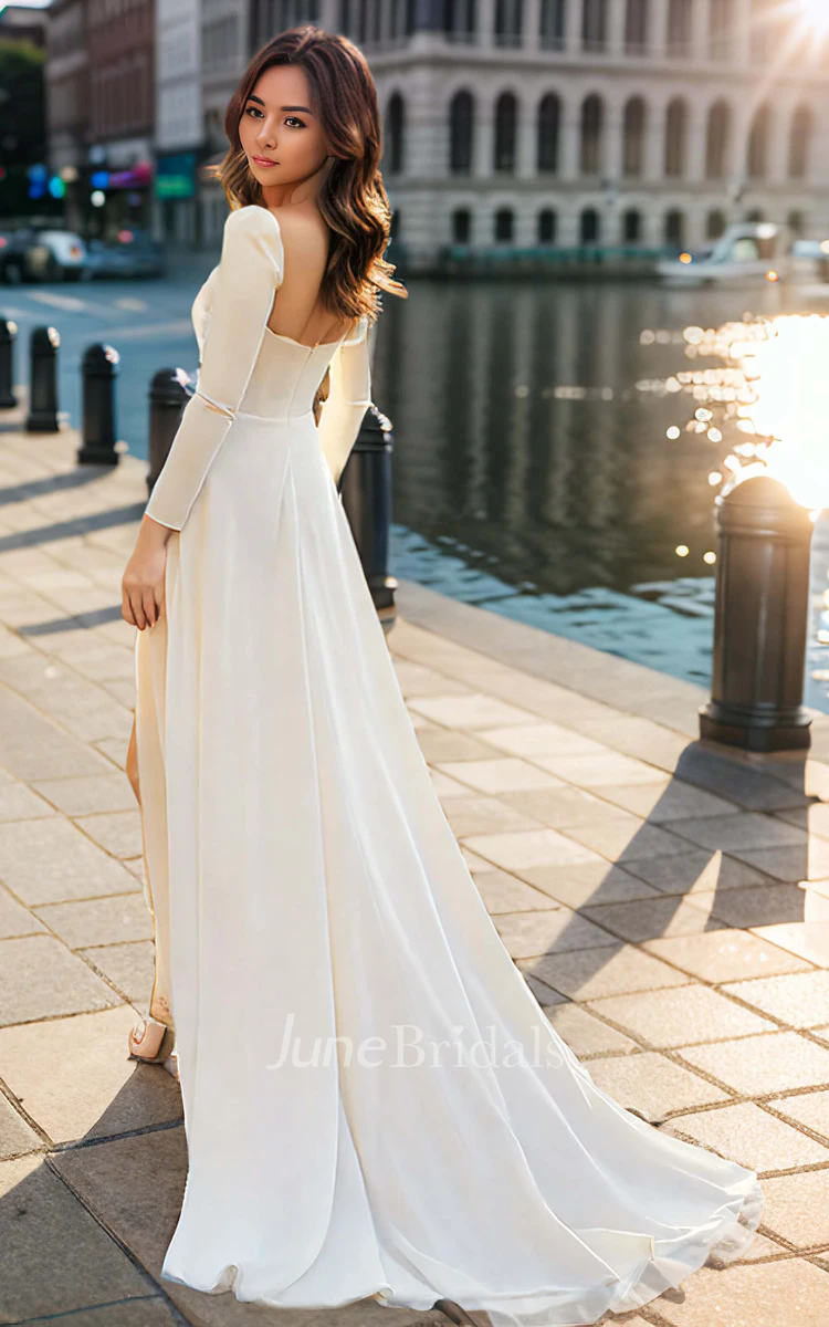 Vintage Sweetheart Neck Simple A-Line Elegant Backless Wedding Dress with Train
