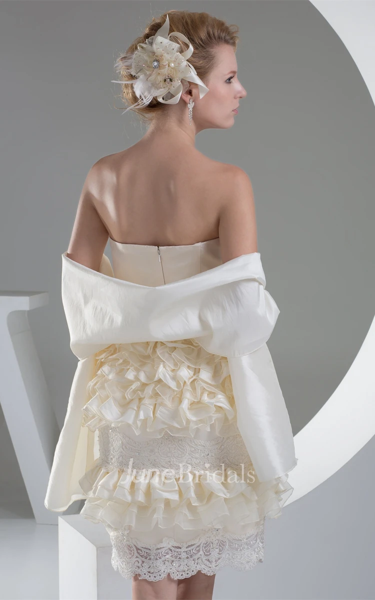 Strapless Tiered Knee-Length Dress with Appliques and Flower