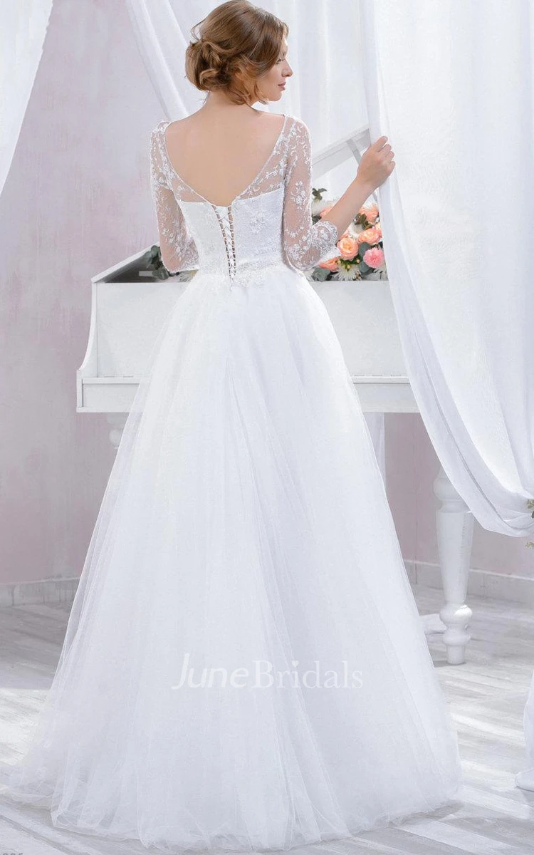 3-4 Sleeve Tulle Lace Dress With Beading