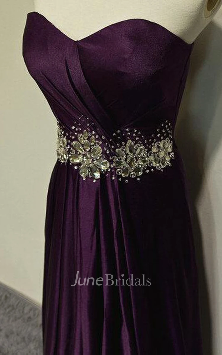 Sweetheart Satin Dress With Pleats And Crystals