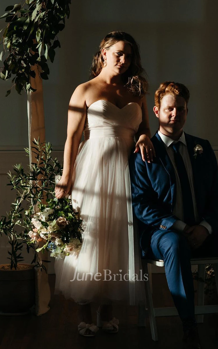 A-Line Sweetheart Tulle Modern Wedding Dress Sleeveless Ankle-length