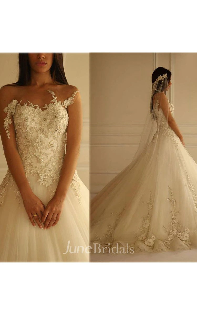 Delicate Sweetheart Tulle Princess Wedding Dress With Flowers Appliques