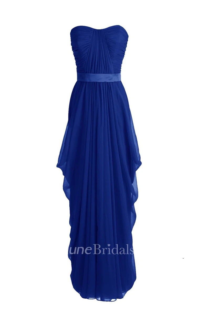 Chic Asymmetrical Ruched A-line Gown With Satin Band