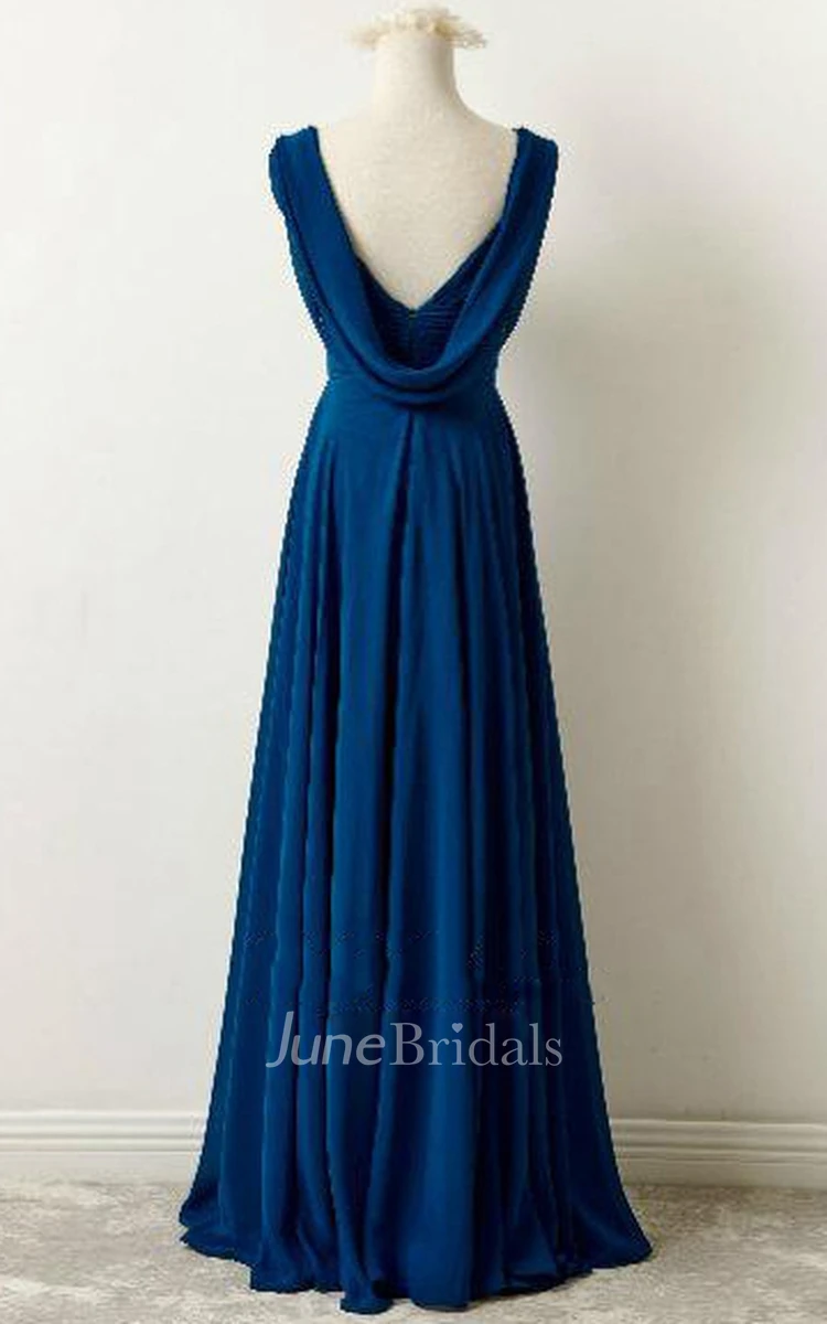 Floor-length V-neck Chiffon Dress With Ruching and Pleating