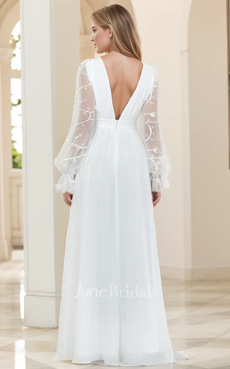 Long Sleeve V Neck Tulle Beach Wedding Dress Long Sleeve V Neck Tulle Beach Wedding Dress
