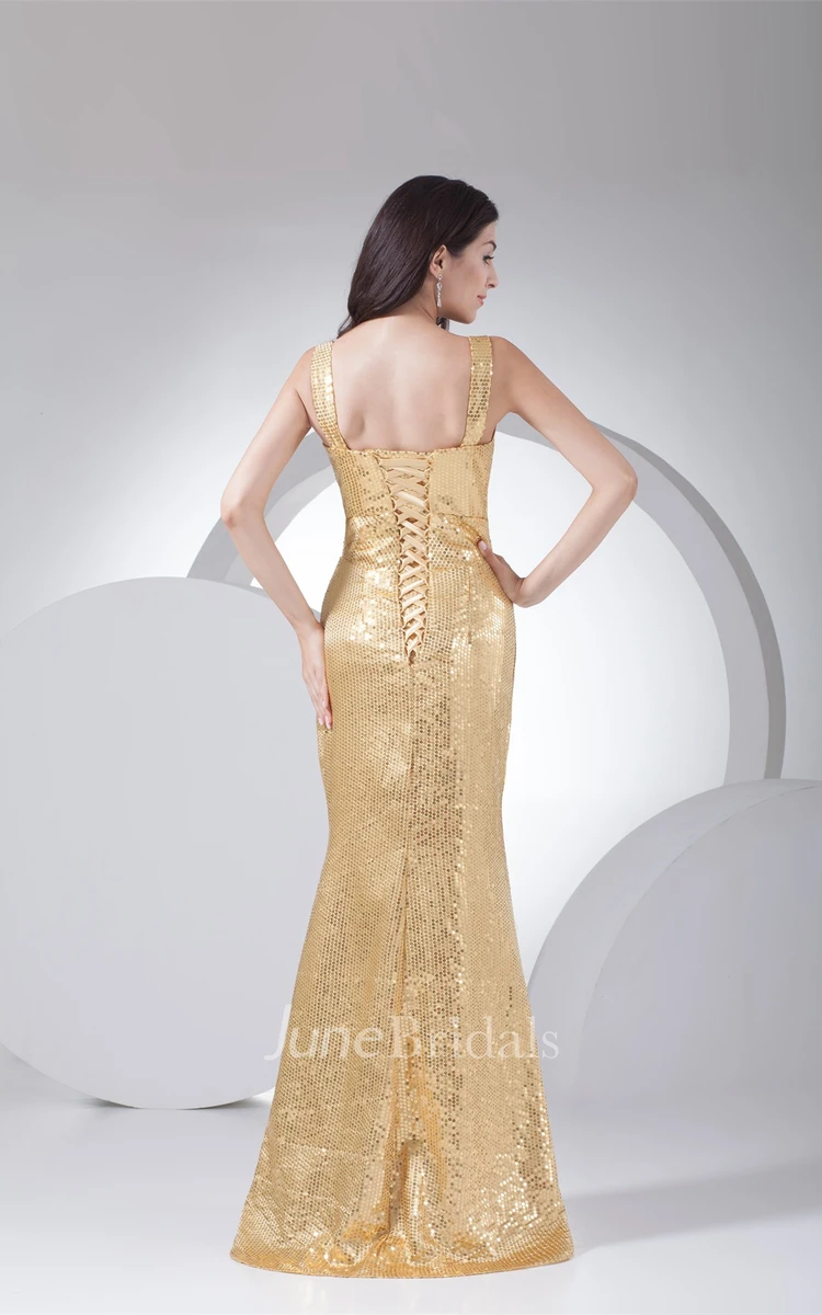 Sequined Sheath Floor-Length Dress with Corset Back