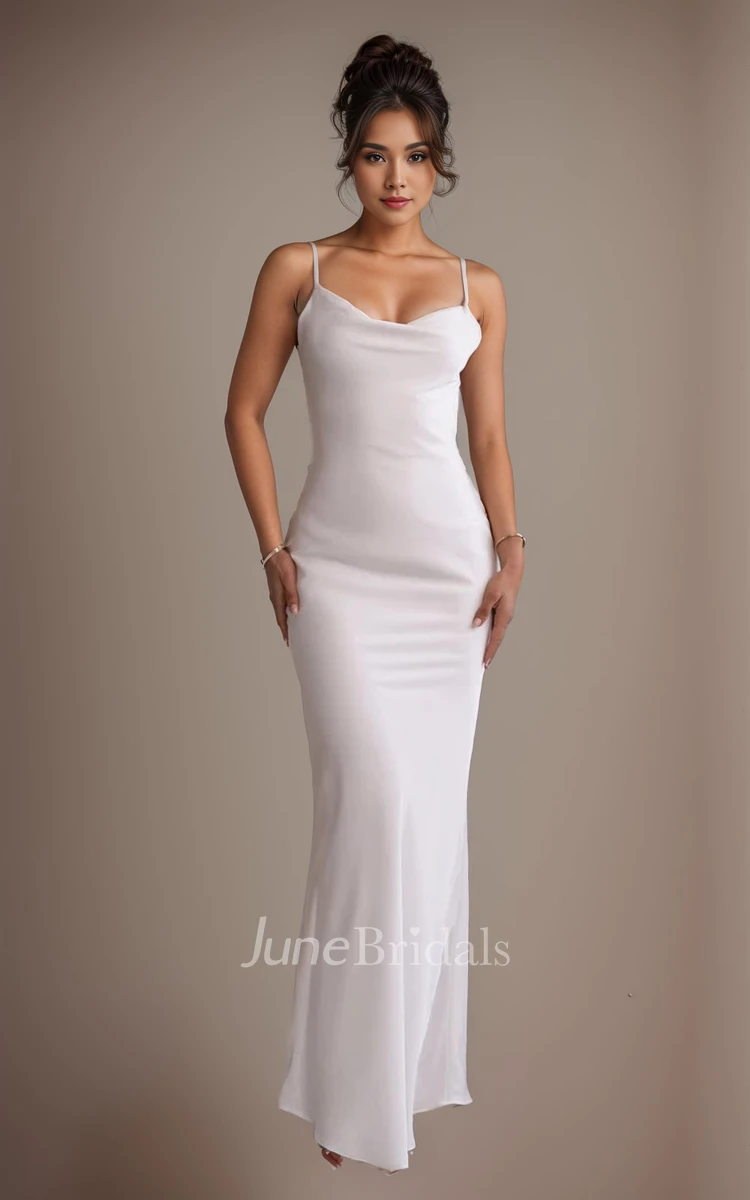 Simple Mermaid Modern Flower Maxi Wedding Dress Cowl Neckline Spaghetti Sexy Backless Gown