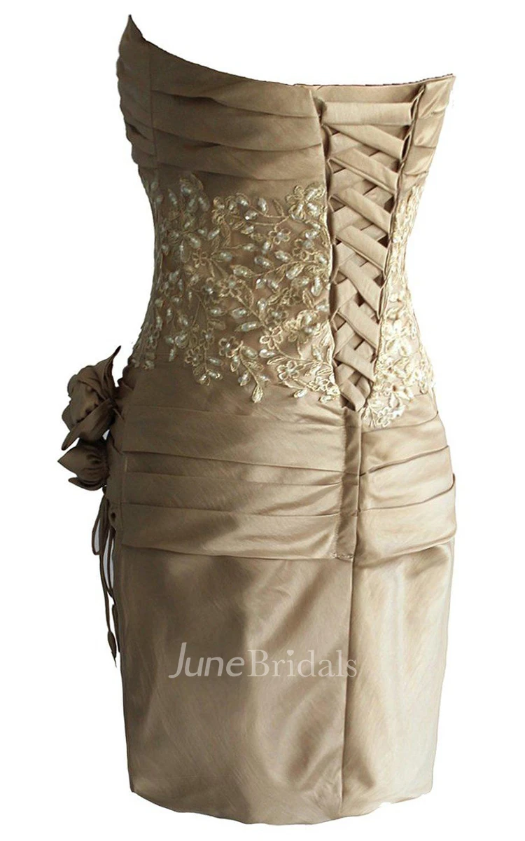 Strapless Sheath Ruched Dress With Sequins and Flower