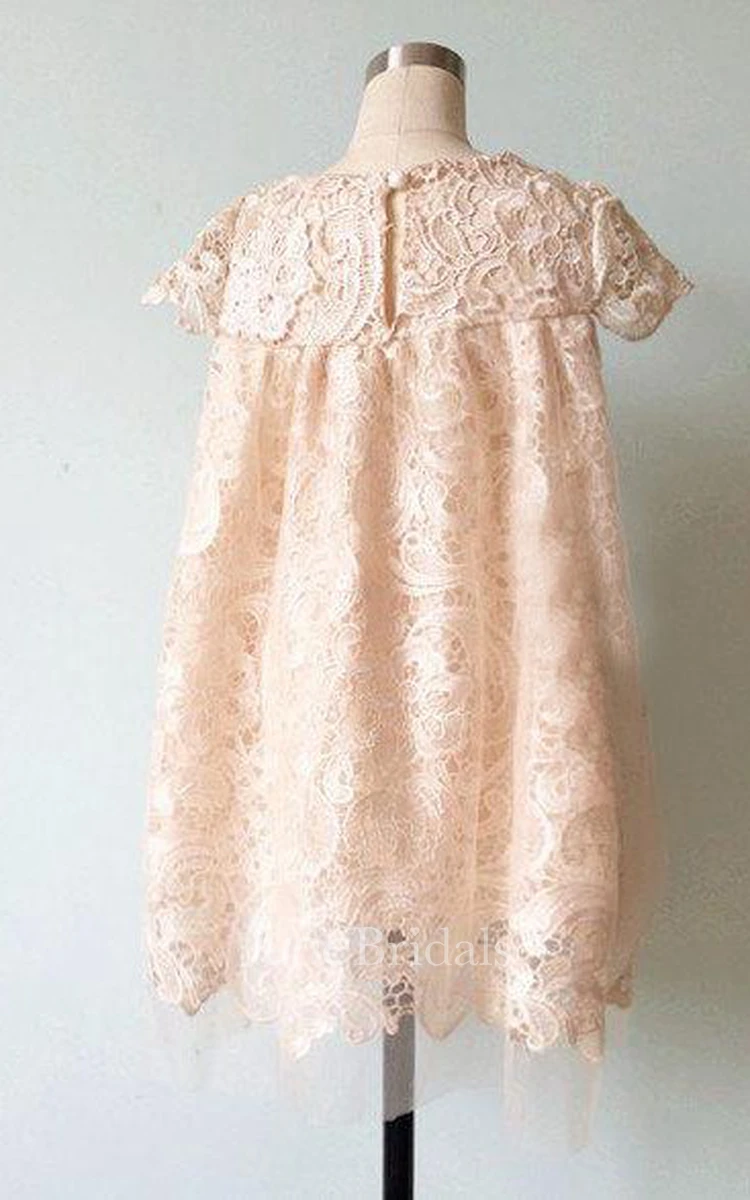 Illusion Cap Sleeve Lace Dress With Flower