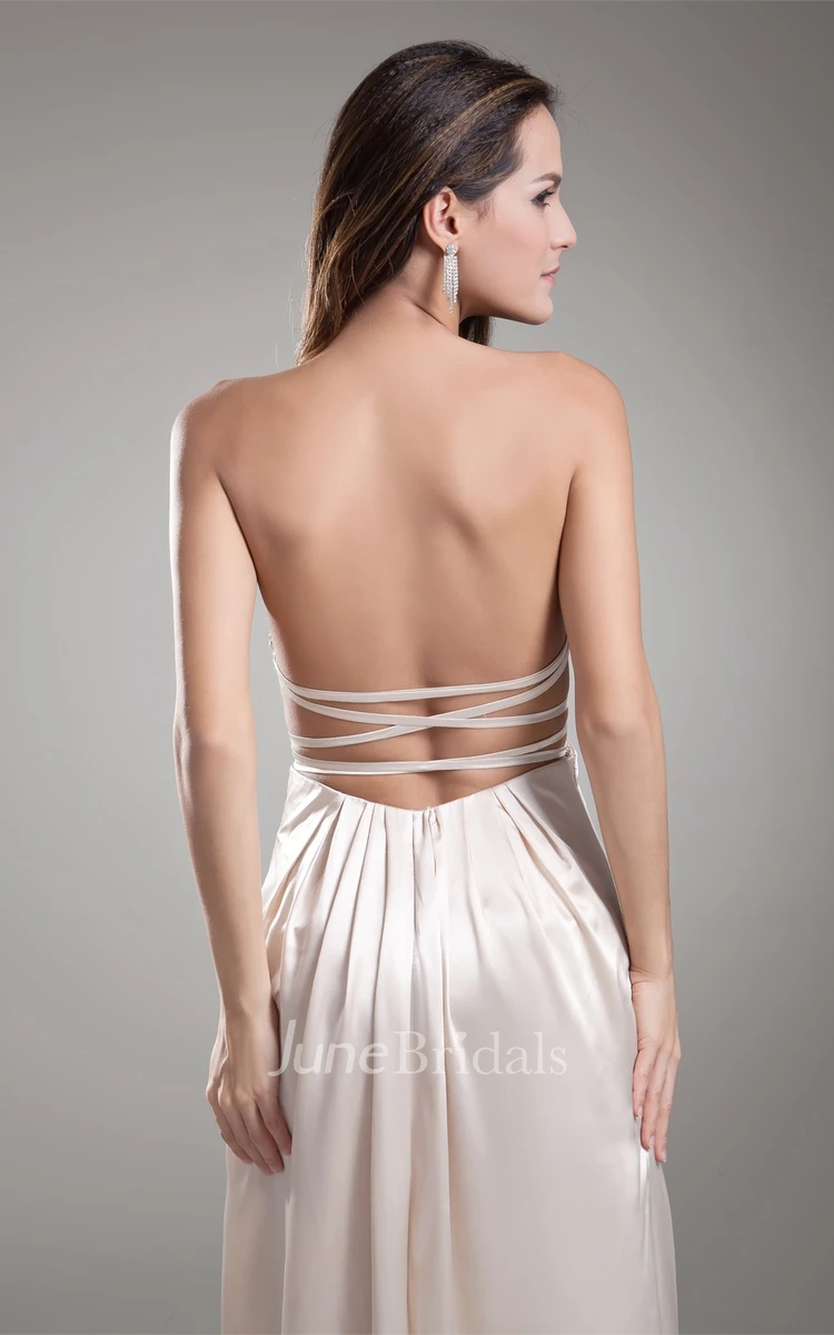 sweetheart a-line floor-length satin dress with jeweled waist