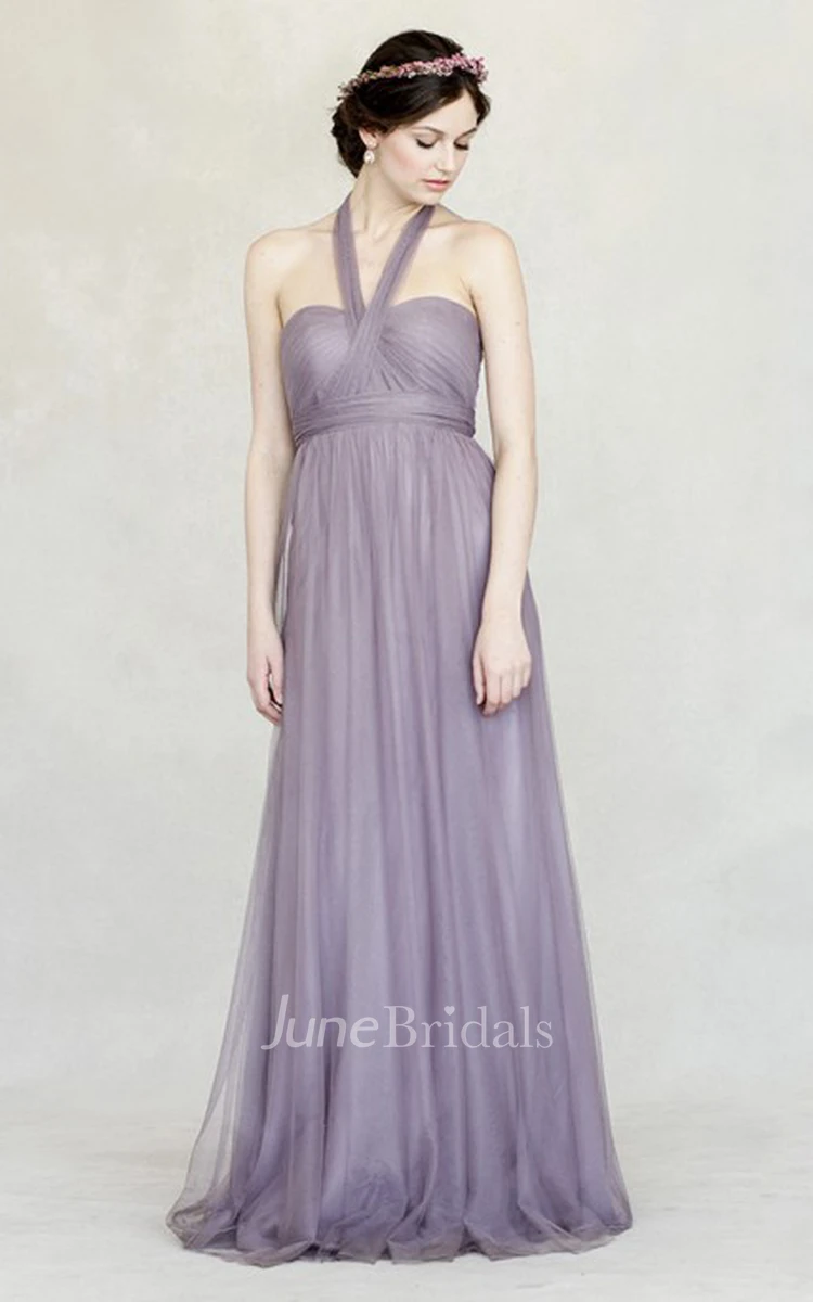 Floor-Length Empire Jeweled Sweetheart Sleeveless Tulle Bridesmaid Dress