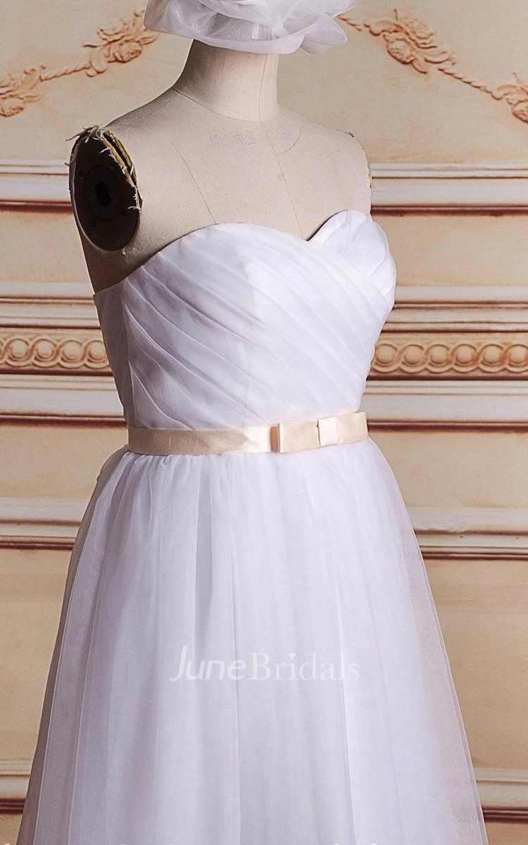 A-Line Tulle Organza Satin Weddig Dress With Bow Zipper
