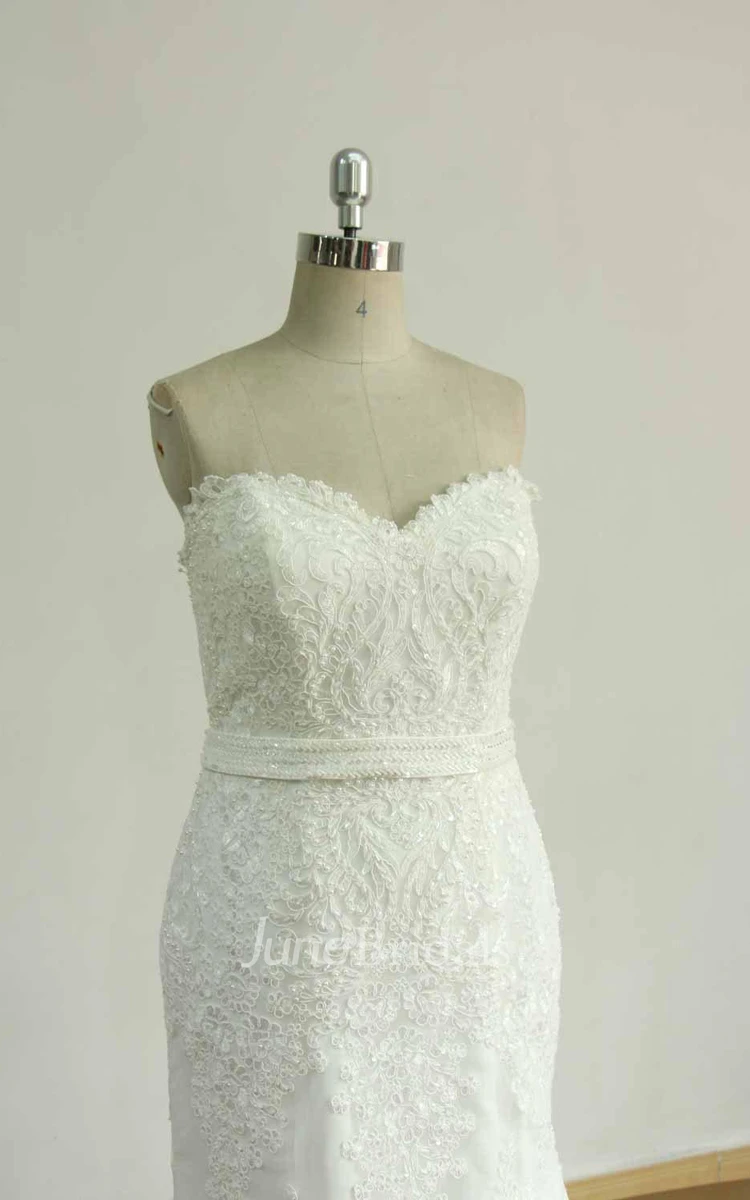 Trumpet Tulle Lace Weddig Dress With Beading