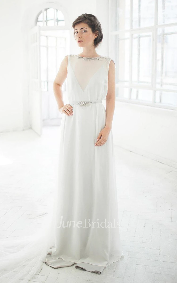 Casual Bateau Sleeveless Dress With Beading And Low-V Back