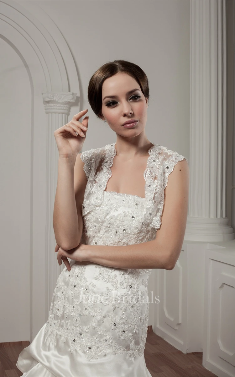 Long-Sleeve Pick-Up Lace Appliques Dress with Beading and Bolero