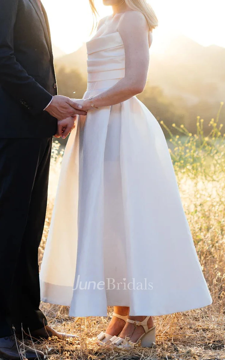 Casual A-Line Satin Ankle-length Bridal Dress Backless with Button Ruching