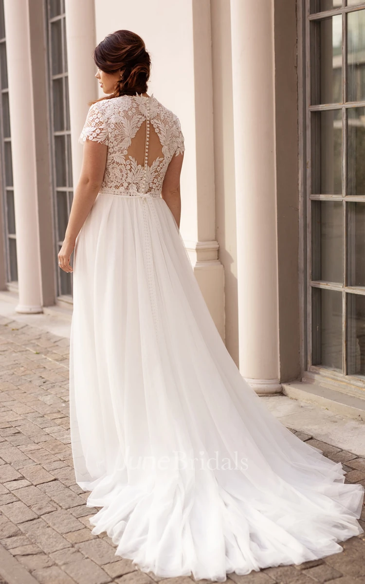 Sexy Bateau A Line Lace Court Train Wedding Dress with Ruching
