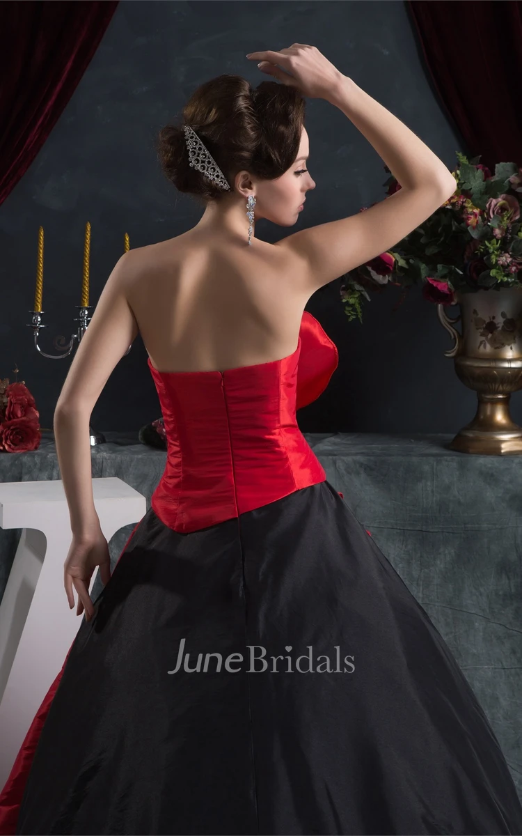 Two-Tone Draped Ball Gown with Flower with