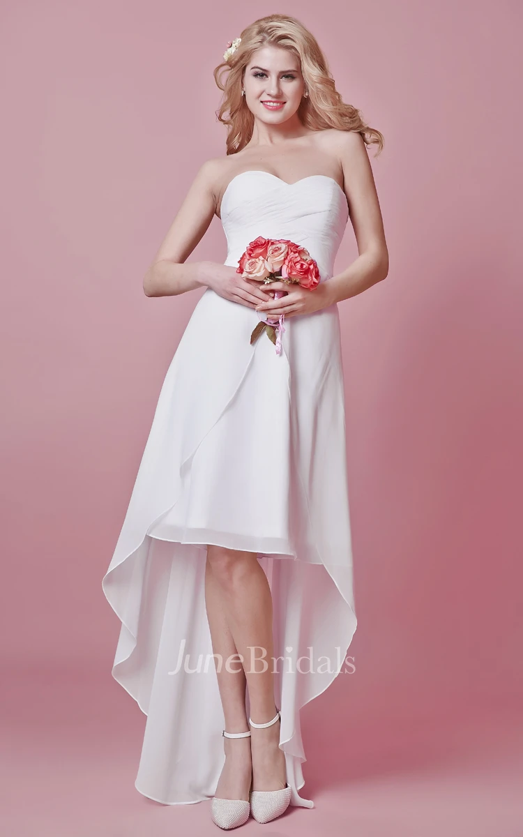 Chic High-low Sweetheart Chiffon Dress With Pleated Bodice