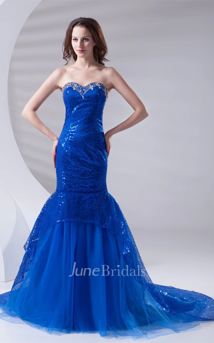 Sweetheart Mermaid Sequined Dress with Pleats and Corset Back