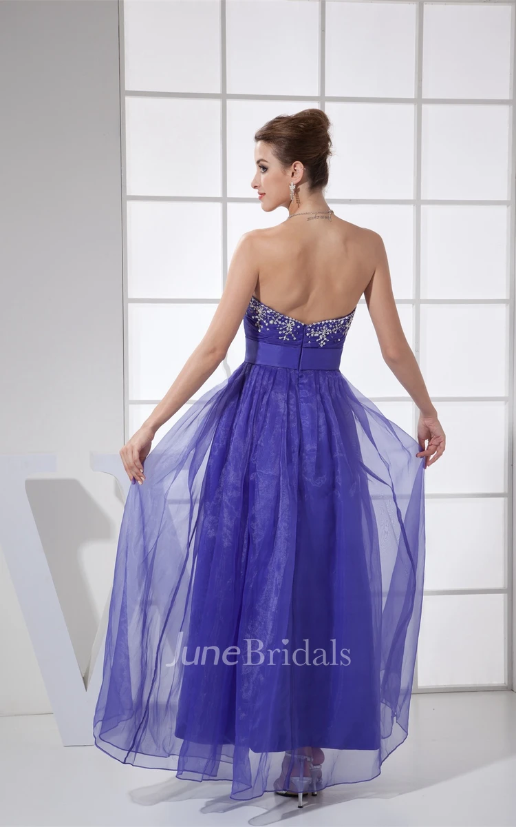 Sweetheart Criss-Cross A-Line Dress with Pleats and Beading