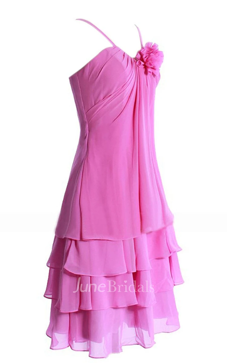 Sleeveless Floral Knee-length Layered Chiffon Dress