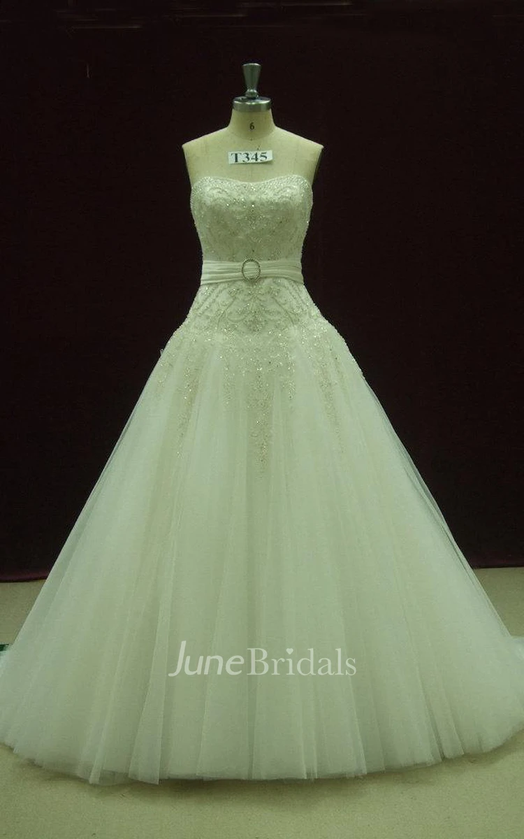 Tulle Lace Satin Weddig Dress With Beading Embroideries